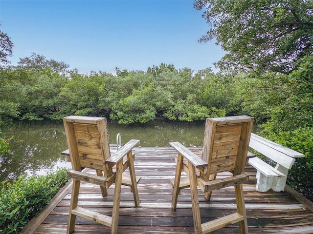 view of dock with a water view