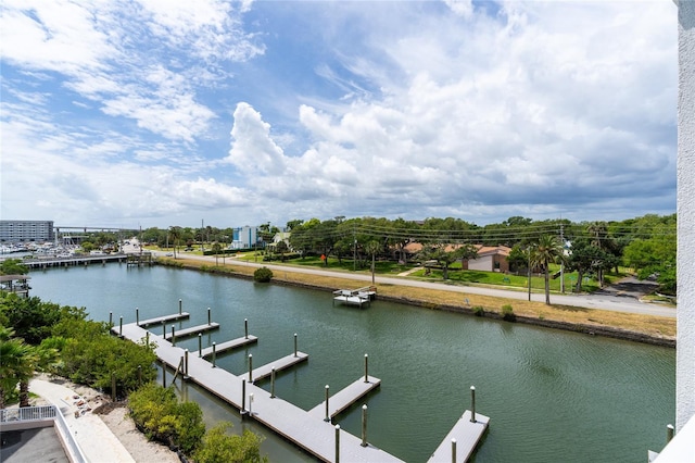 view of dock with a water view