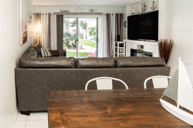 living room featuring light tile patterned flooring