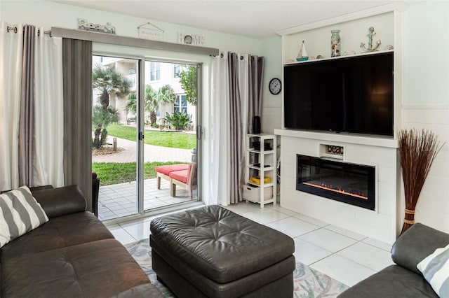 living room with light tile patterned floors