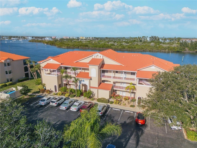 aerial view with a water view