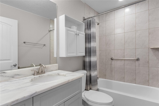 full bathroom featuring vanity, shower / tub combo, and toilet