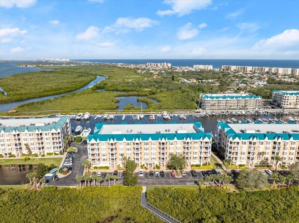 bird's eye view featuring a water view