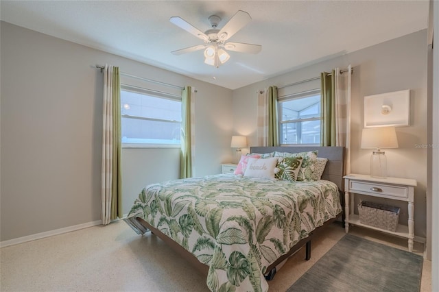 bedroom featuring a ceiling fan and baseboards