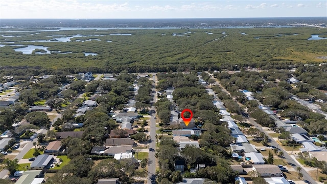 aerial view featuring a residential view and a water view