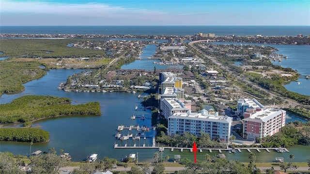 bird's eye view featuring a water view