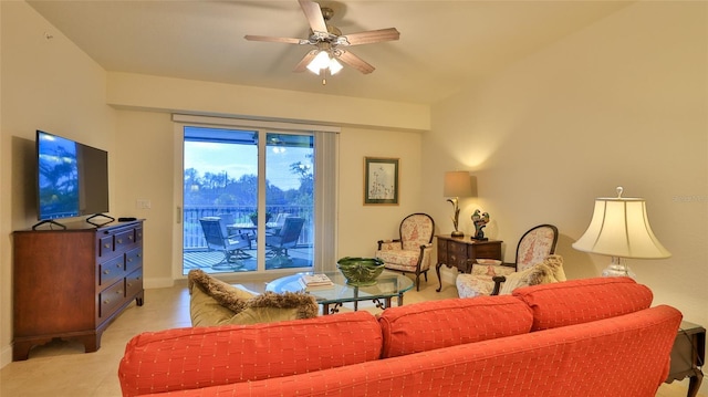 living room featuring ceiling fan