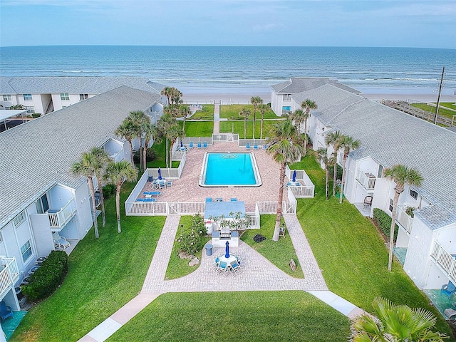 aerial view with a water view