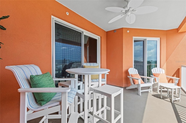 balcony with ceiling fan