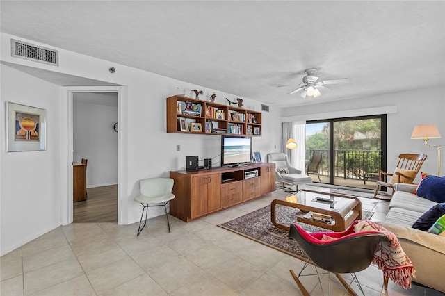 living room with ceiling fan