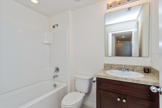 full bathroom featuring vanity, toilet, and shower / tub combination