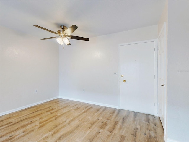 unfurnished room with ceiling fan and light hardwood / wood-style floors