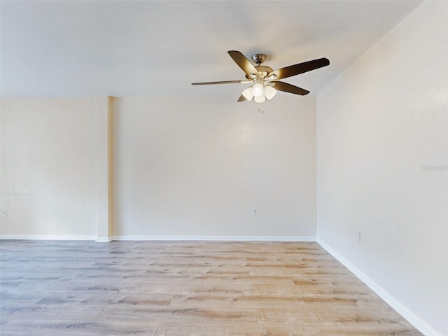 spare room with ceiling fan and light hardwood / wood-style flooring