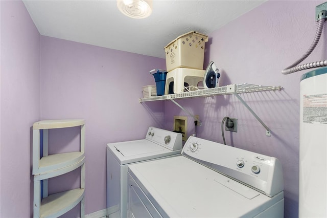 laundry area with washing machine and clothes dryer and water heater