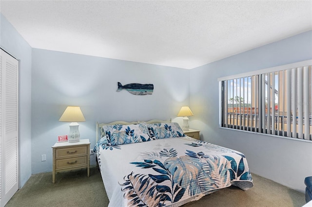 bedroom featuring carpet flooring and a closet