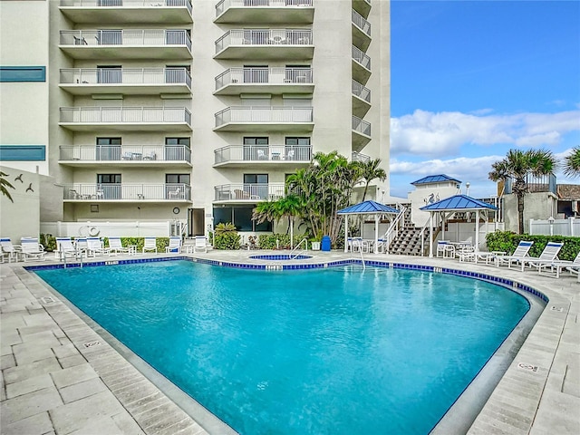 view of pool featuring a gazebo