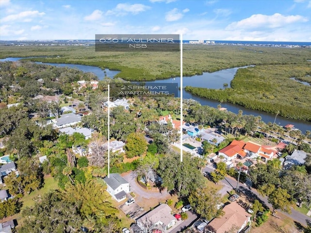 bird's eye view featuring a water view