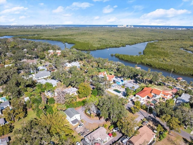 aerial view featuring a water view