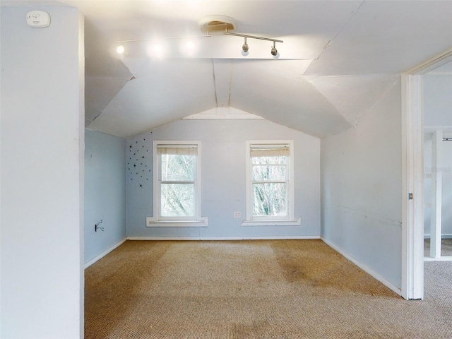 bonus room with vaulted ceiling and carpet