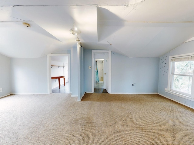 additional living space featuring vaulted ceiling and carpet