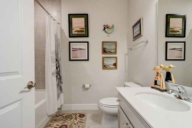 full bathroom with tile patterned floors, vanity, toilet, and shower / bath combo