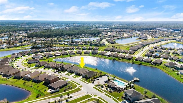 bird's eye view featuring a water view