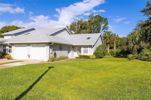 view of front of property featuring a front lawn and a garage