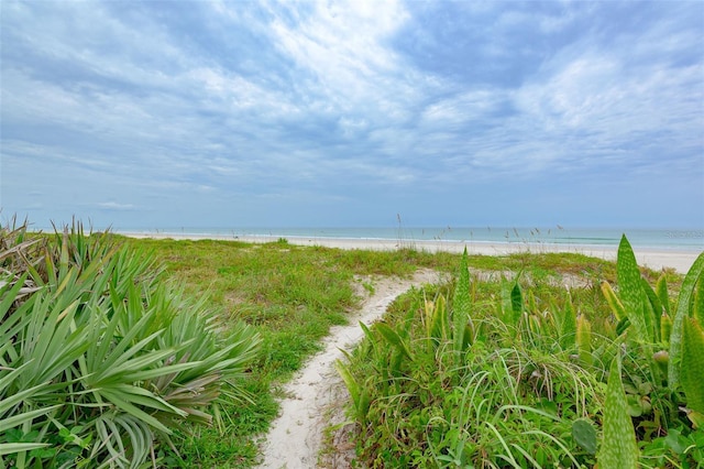 property view of water featuring a beach view