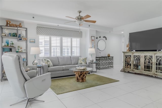 living room with ceiling fan