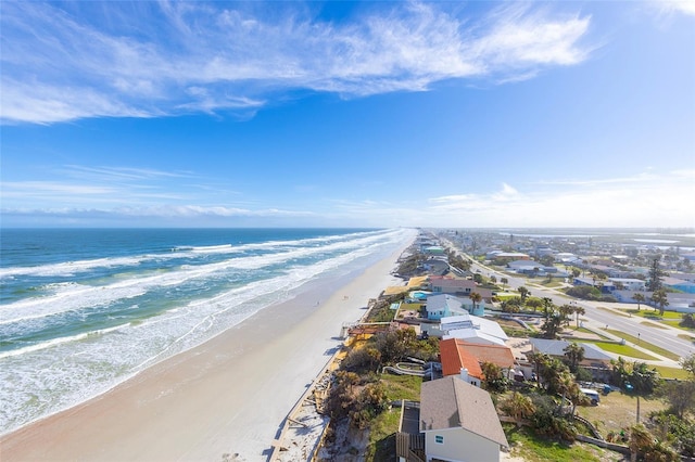 aerial view featuring a beach view and a water view