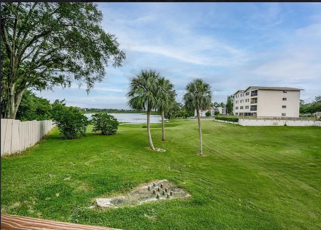 view of yard with a water view