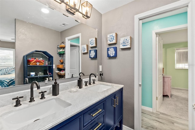 bathroom featuring hardwood / wood-style floors and vanity