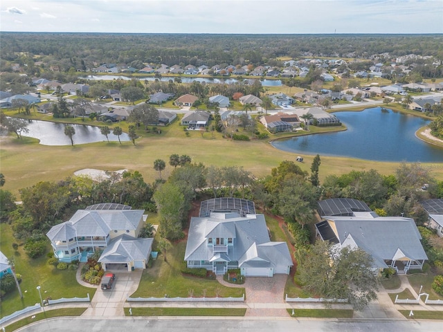 aerial view with a water view