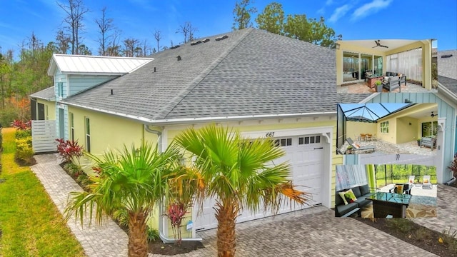 exterior space with a garage