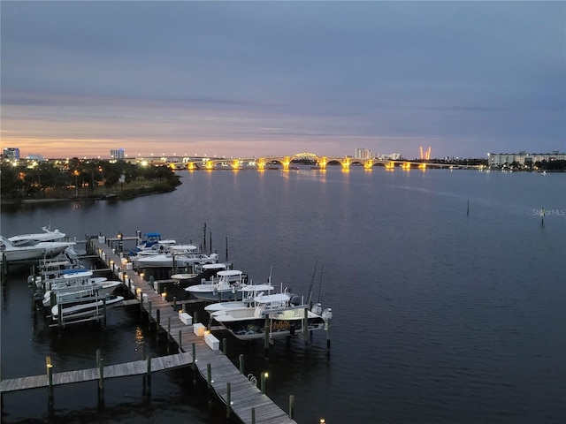 view of dock with a water view