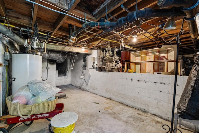 basement with water heater