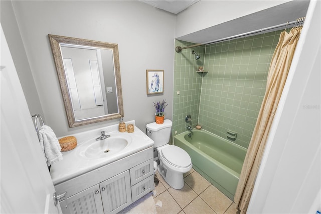 full bathroom with toilet, tile patterned floors, shower / bath combo, and vanity