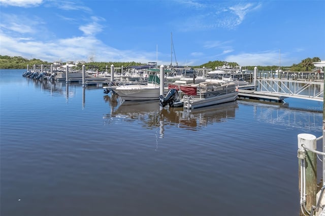 view of dock with a water view