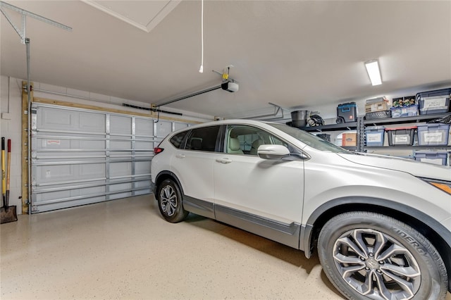 garage with a garage door opener