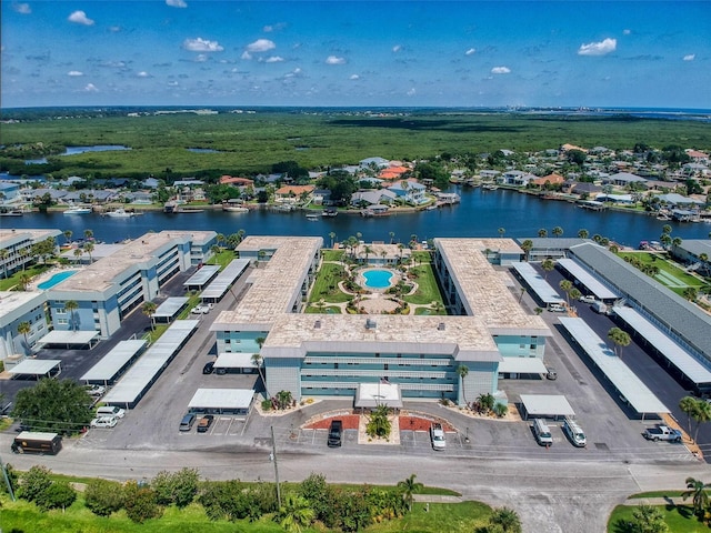 aerial view with a water view