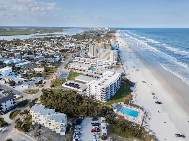 aerial view with a beach view and a water view