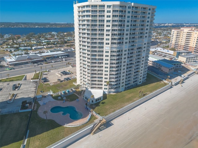 aerial view with a water view