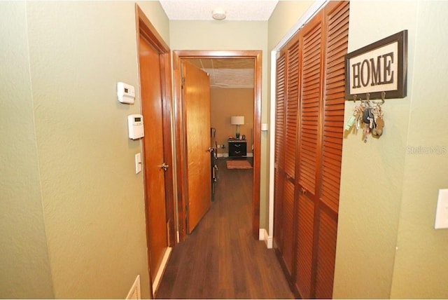 hallway featuring dark hardwood / wood-style floors