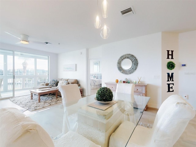 dining area featuring ceiling fan