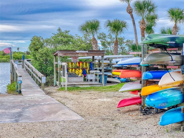 dock area with a water view