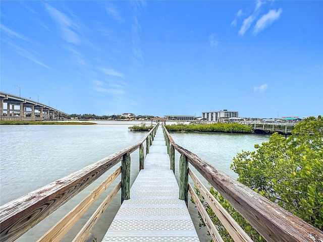 dock area with a water view