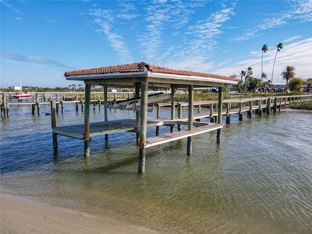 dock area featuring a water view