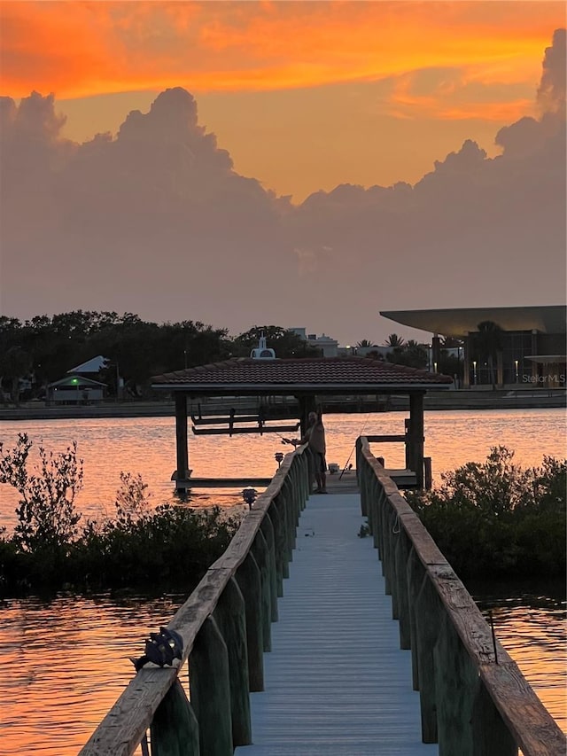 view of dock featuring a water view