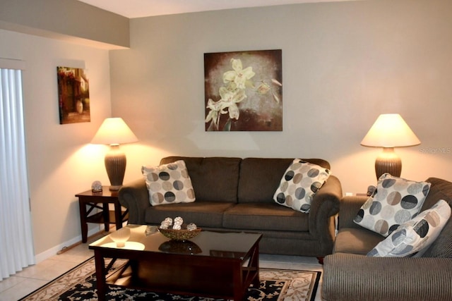 living room with light tile patterned floors