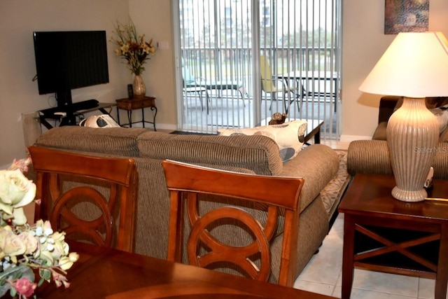 living room featuring light tile patterned floors